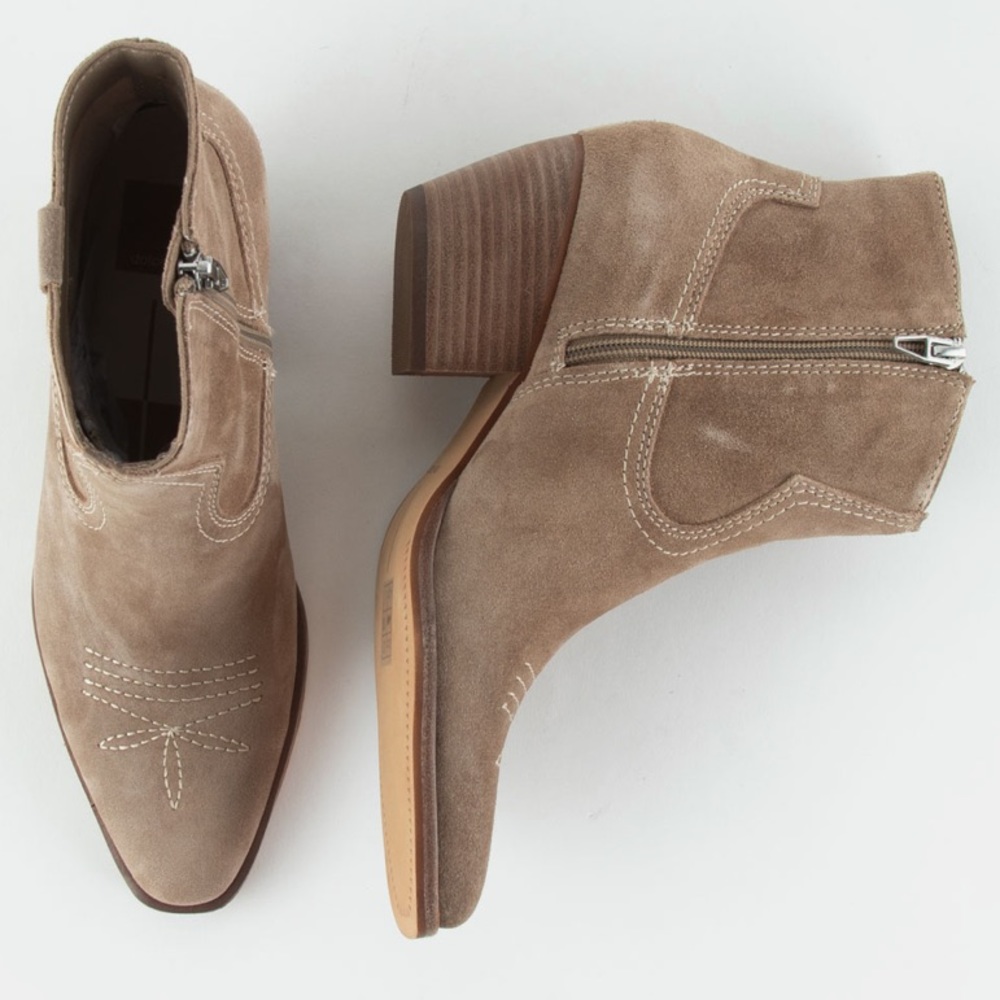 New! Dolce Vita silma suede leather western cowboy booties dark khaki
